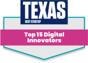 Texas Best Startup Badge with 'Top 15 Digital Innovators' banner